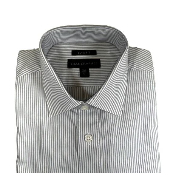 NWT Jhane Barnes Men's Slim Fit Striped Dress Shirt White Gray Medium 15.5 34/35 - Picture 3 of 4